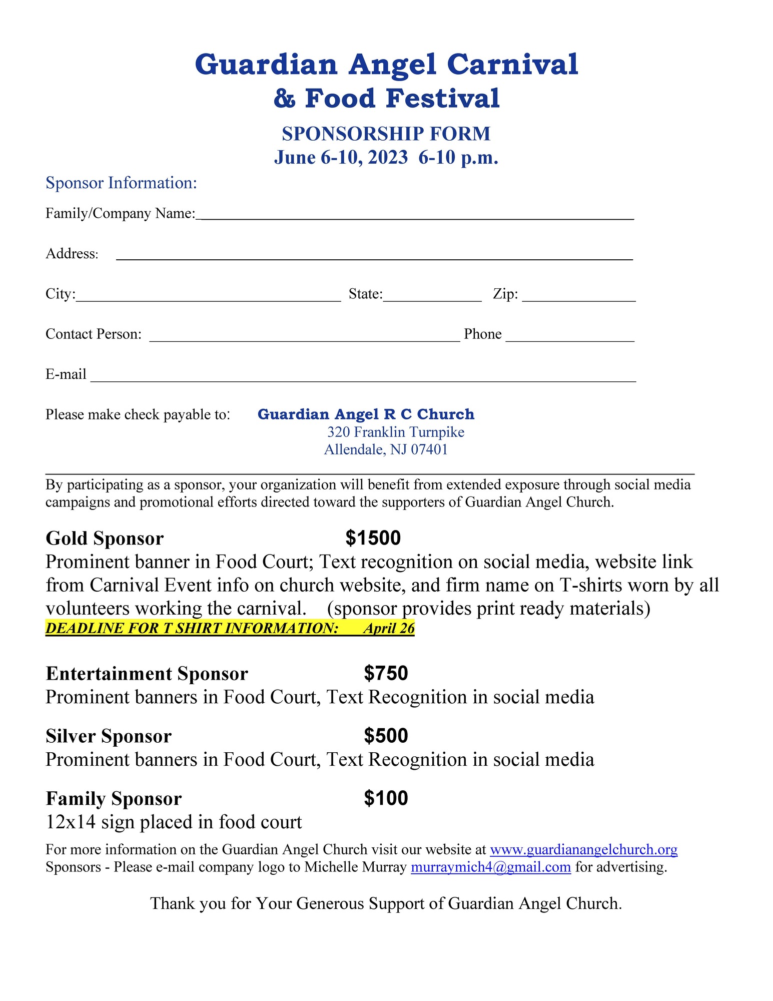 CARNIVAL 2023 Church of the Guardian Angel Allendale, NJ